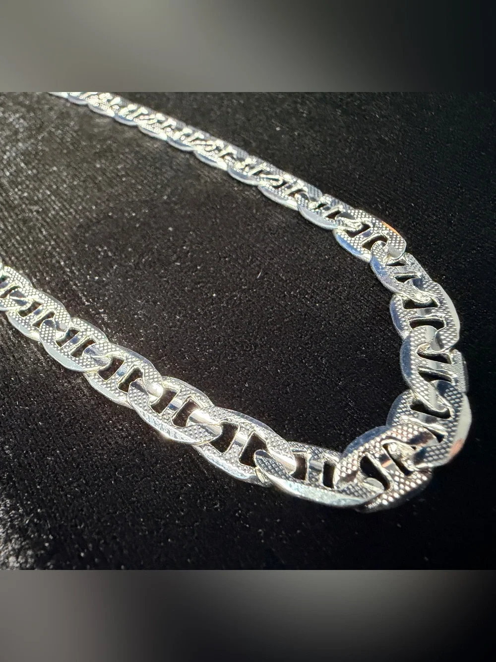 925 Stamped Silver Diamond Cut Mariner Necklace 20in 7MM 27.5g BRAND NEW.